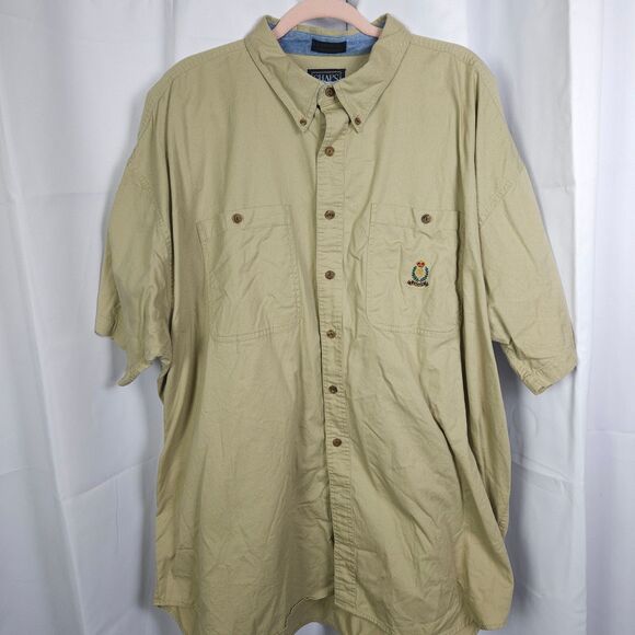 VTG Chaps Ralph Lauren Mens XXL 2XL Beige Short Sleeve Cotton Button Down Shirt - Picture 1 of 7